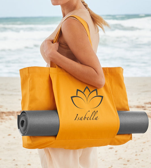 Personalised Large Name Organic Yoga Tote Bag,  Custom Yoga Bag, Yoga Mat Bag, Pilates Bag, Meditation Bag, Activity Bag, Fitness